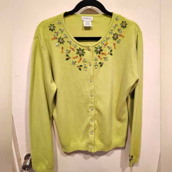 George Vintage Bejeweled Green Angora Blend Cardigan Sweater Sz XL-Y2K Fairy - Picture 1 of 7